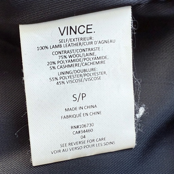 VINCE Leather Paneled Wool Moto Men’s Jacket Lambskin Black Size S Biker - Picture 12 of 16